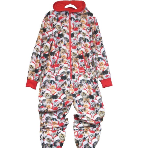 Tipsy Elves One Pc Sweatshirt Jumper Loungewear Pajamas Christmas Cat Kitty L - Picture 3 of 11